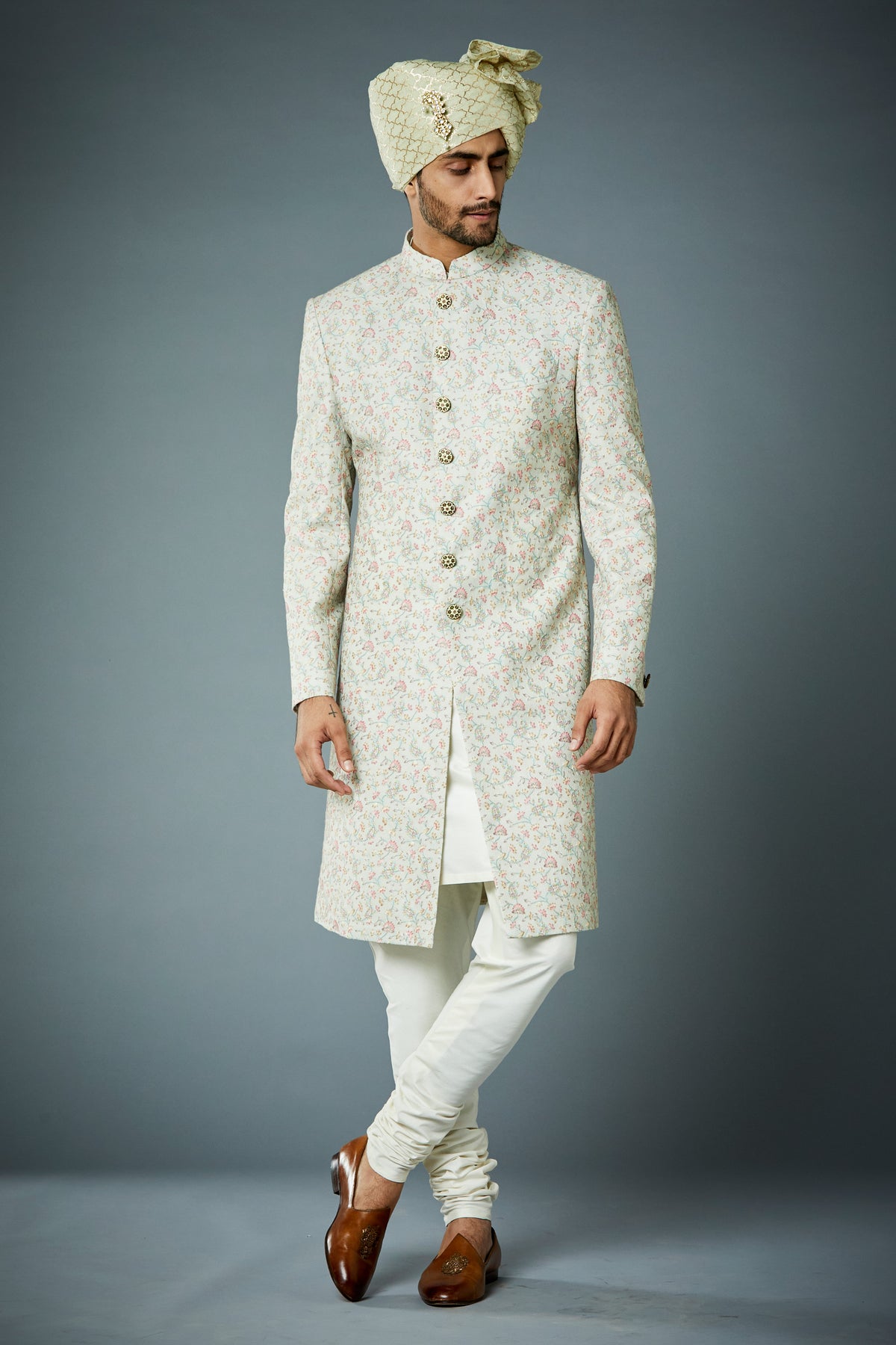 Gargee Designer's FLORAL EMBROIDERED SHERWANI SET Gargee