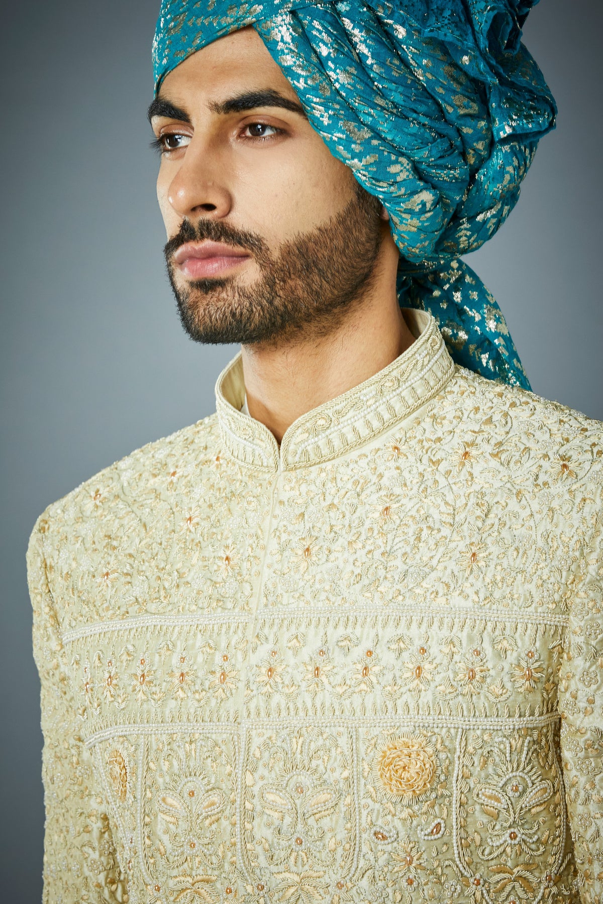 Gargee Designer's YELLOW EMBROIDERED SILK SHERWANI SET Gargee