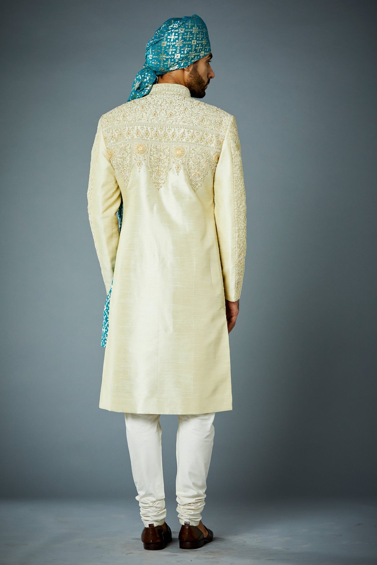 Gargee Designer's YELLOW EMBROIDERED SILK SHERWANI SET Gargee