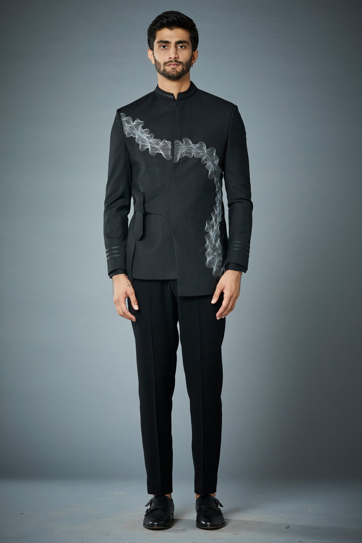 Gargee Designer's BLACK FLOWEY EMBROIDERED JODHPURI SET Gargee