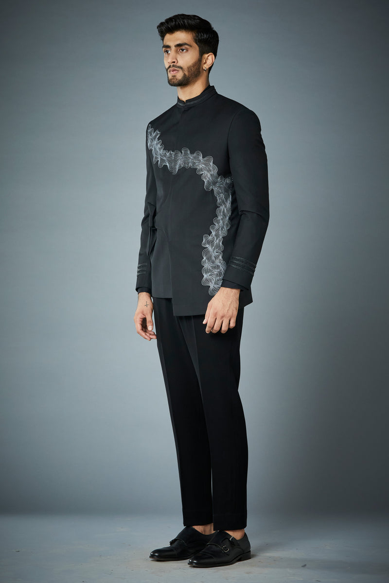 Gargee Designer's BLACK FLOWEY EMBROIDERED JODHPURI SET Gargee