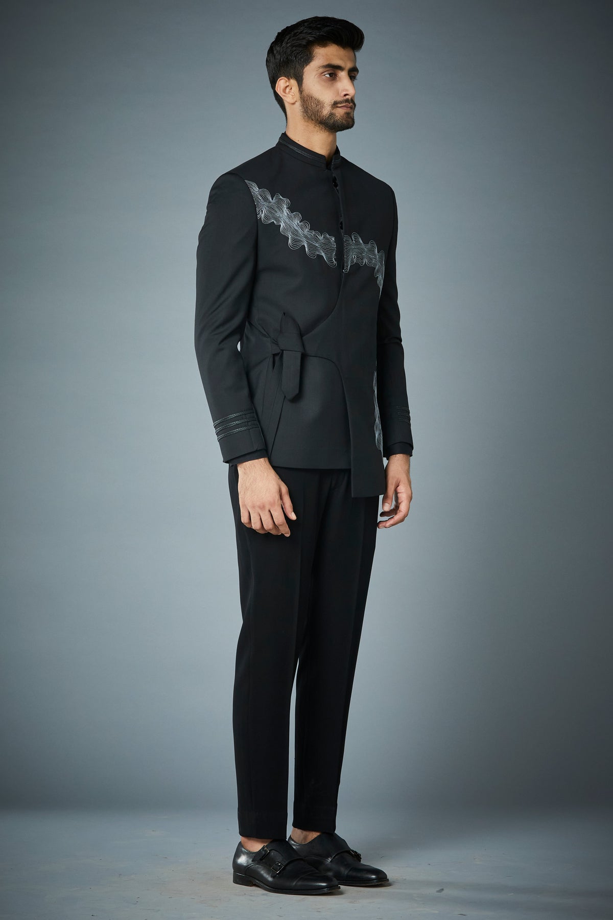 Gargee Designer's BLACK FLOWEY EMBROIDERED JODHPURI SET Gargee
