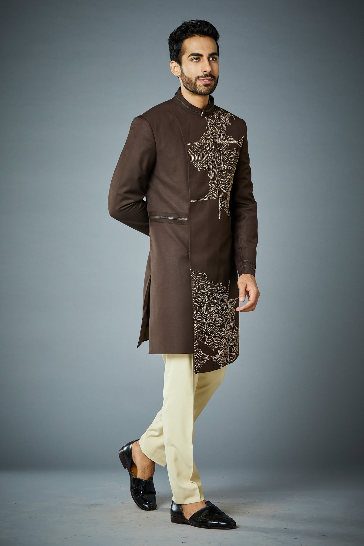 Gargee Designer's BROWN EMBROIDERED ASYMETRIC INDO SET Gargee Designer