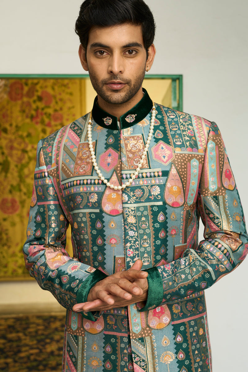Gargee Designer's Panna Gulfam Sherwani Set Gargee Designer