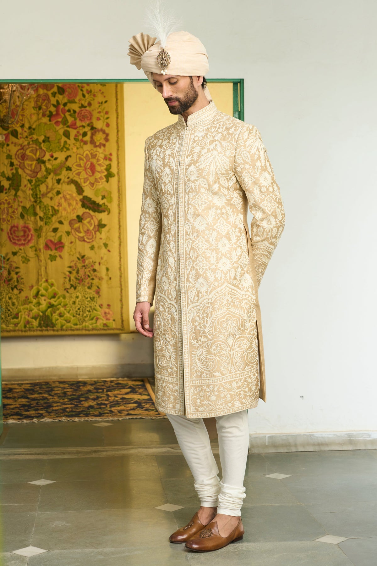 Gargee Designer's Badami Kundan Sherwani Set Gargee Designer