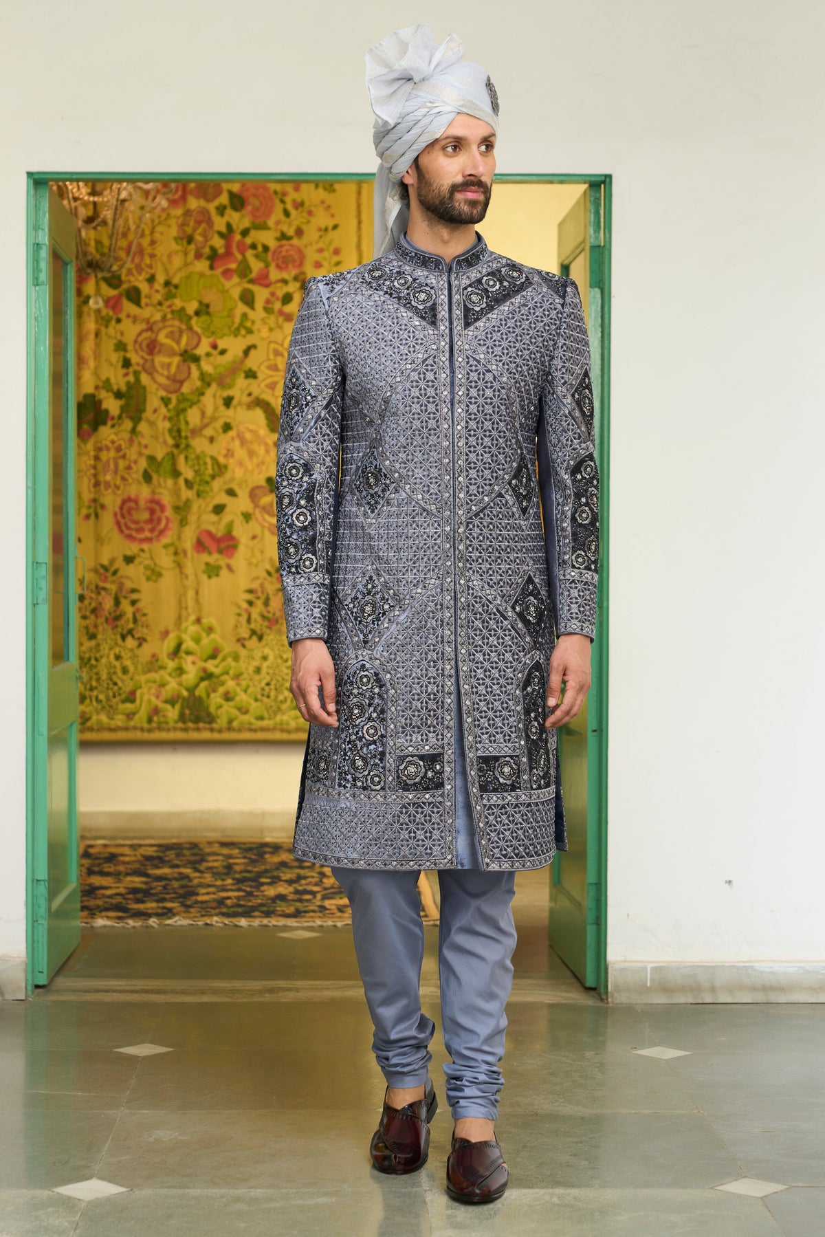 Gargee Designer's Neeli Booti Sherwani Set Gargee Designer