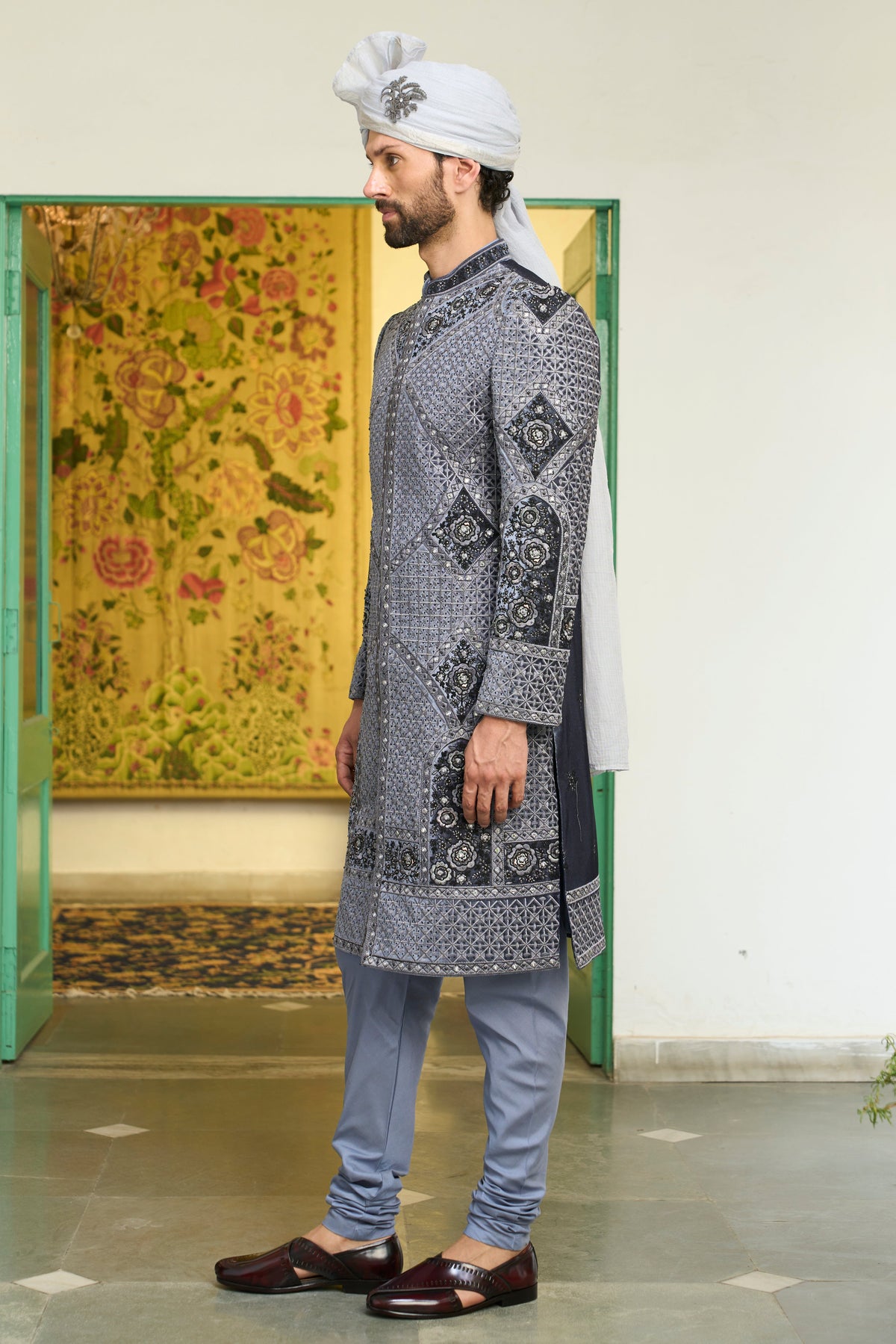 Gargee Designer's Neeli Booti Sherwani Set Gargee Designer