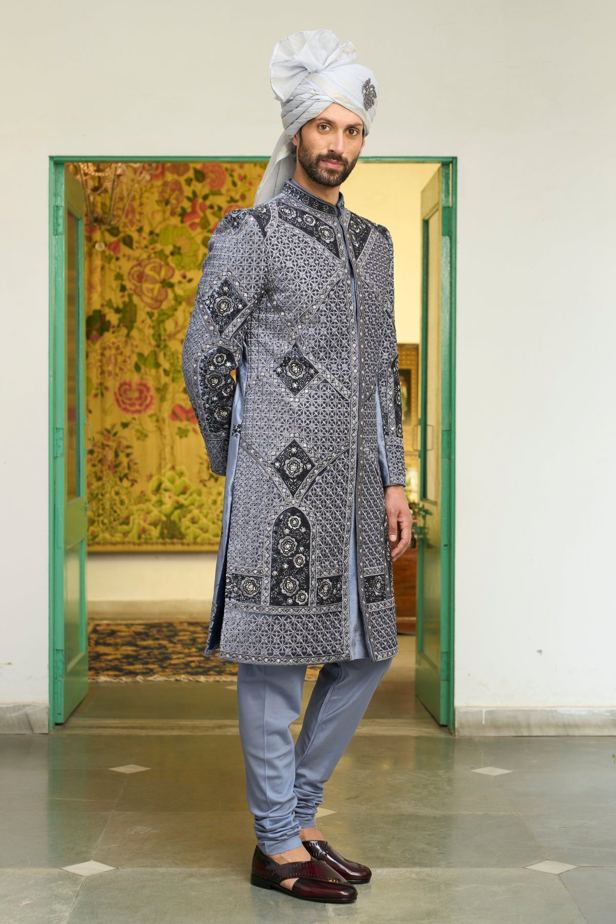 Gargee Designer's Neeli Booti Sherwani Set Gargee Designer