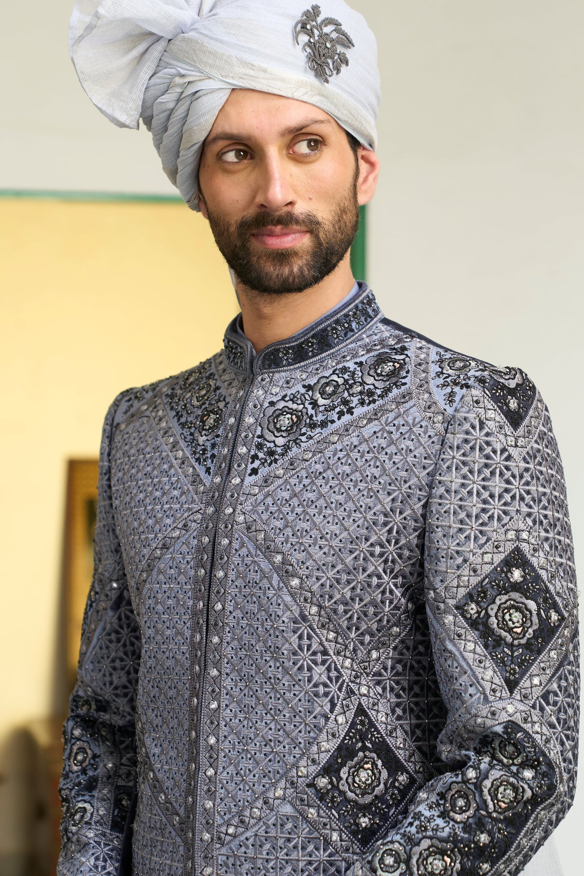 Gargee Designer's Neeli Booti Sherwani Set Gargee Designer