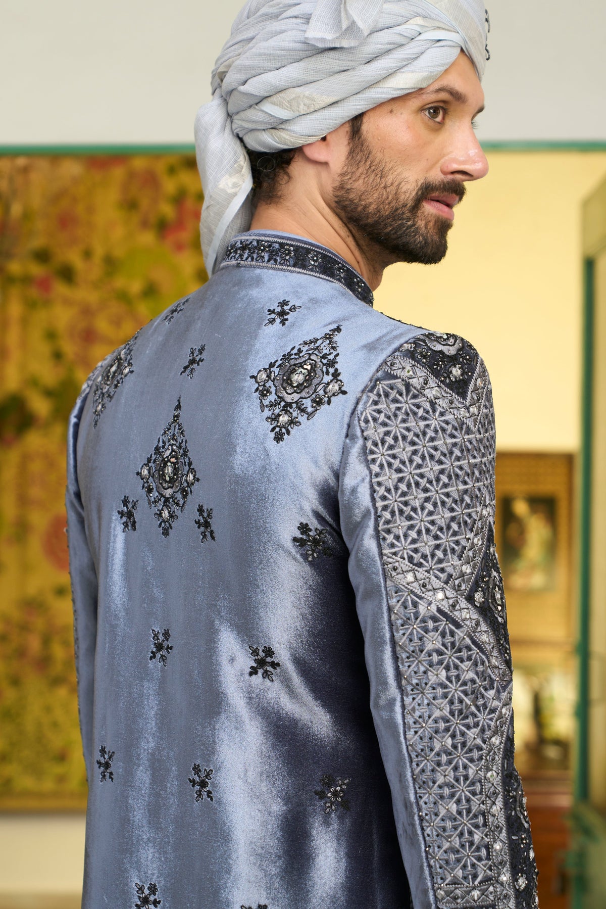 Gargee Designer's Neeli Booti Sherwani Set Gargee Designer