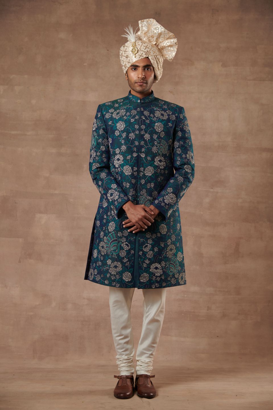 GREEN SILK EMBROIDERED SHERWANI SET 3