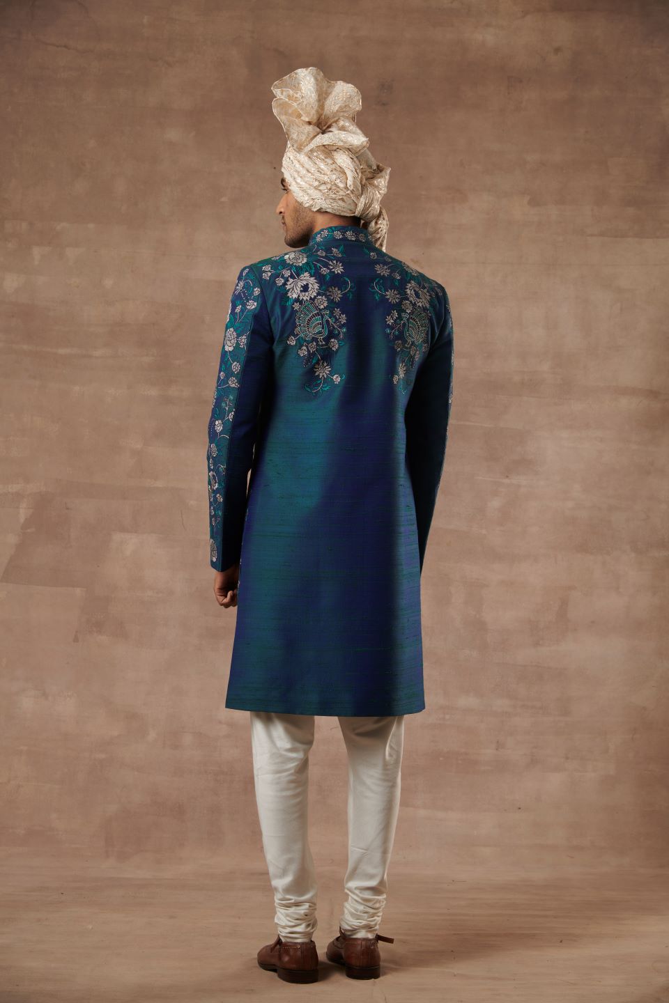 GREEN SILK EMBROIDERED SHERWANI SET 6