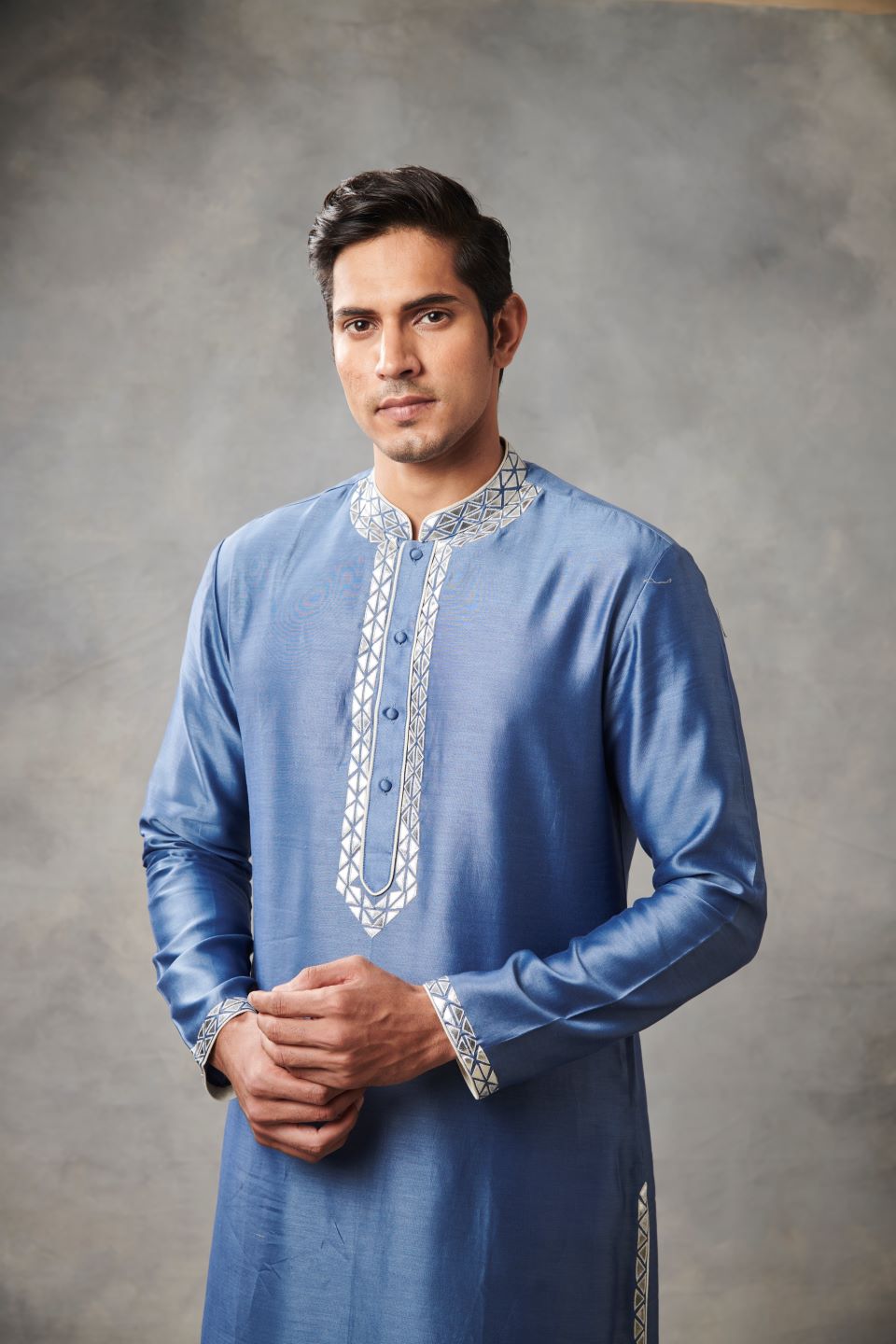 BLUE CHANDERI APPLIQUE KURTA SET 5