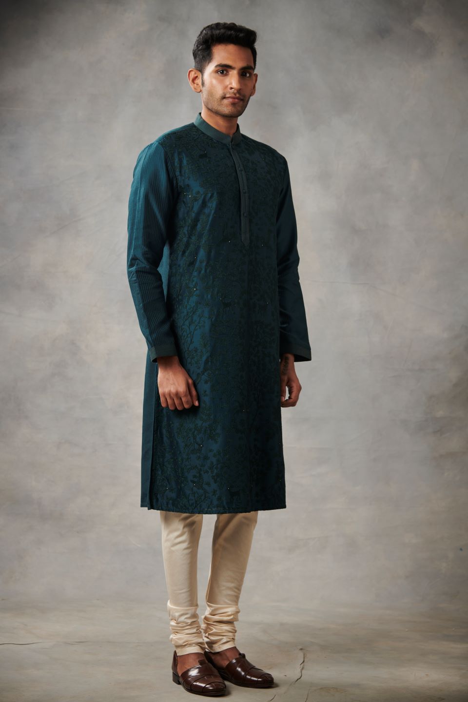 TEAL SILK EMBROIDERED  KURTA SET 3