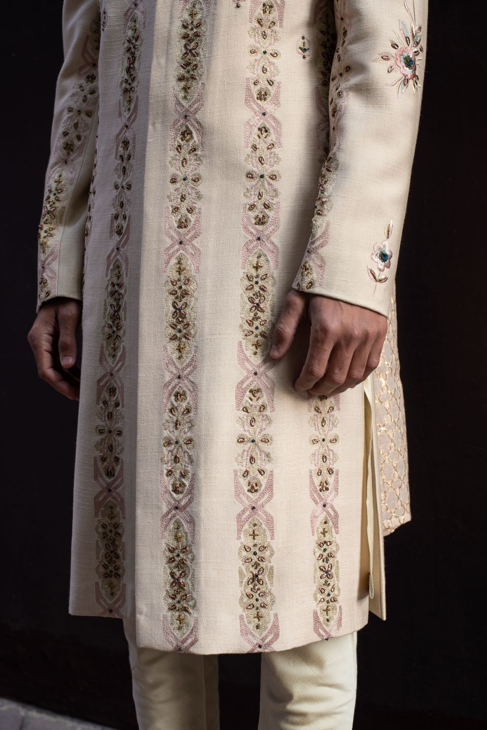 ROSE SILK EMBROIDERED SHERWANI SET 3
