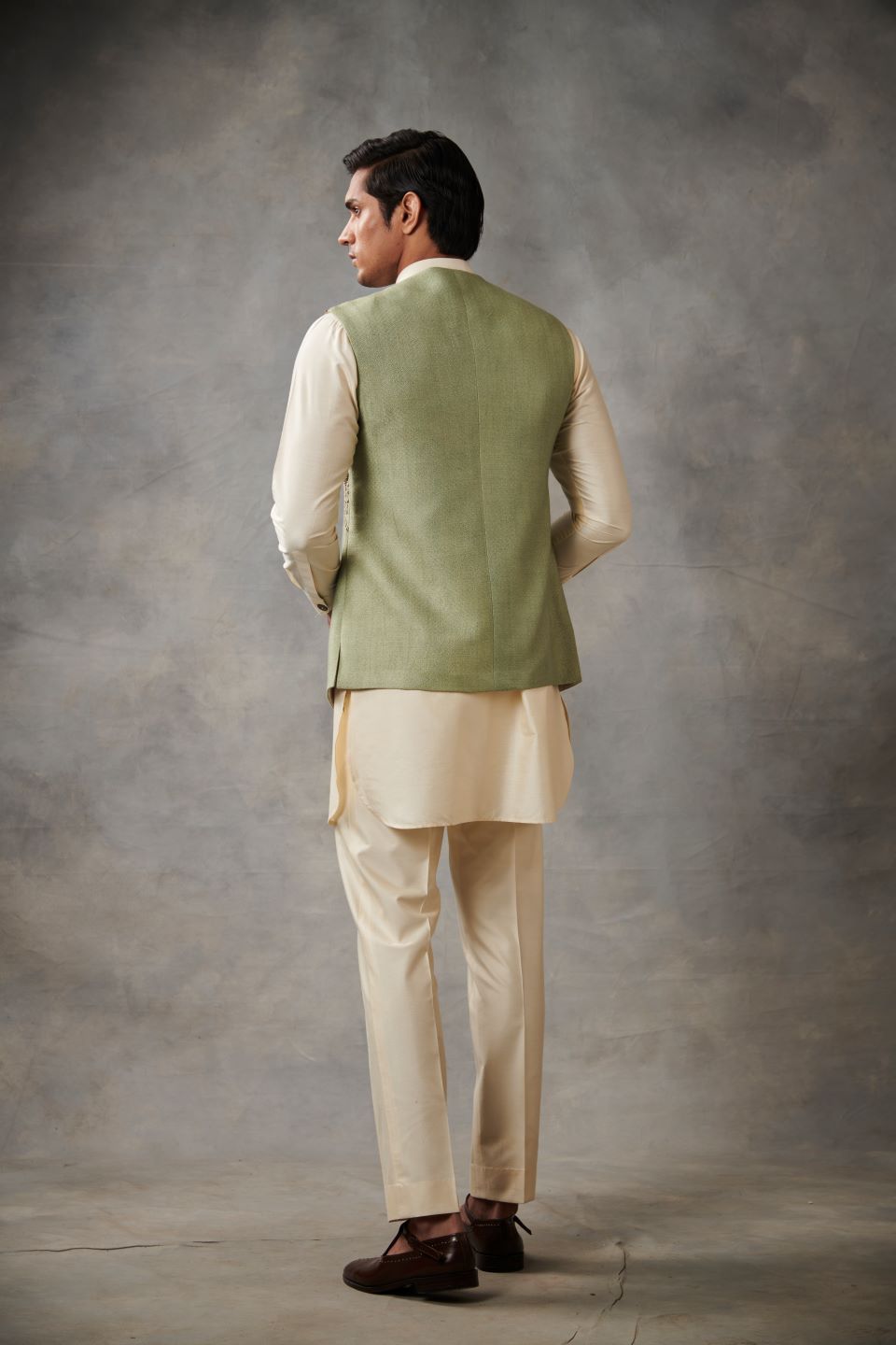 Gargee Designer's MINT SILK EMBROIDERED BUNDI SET Gargee