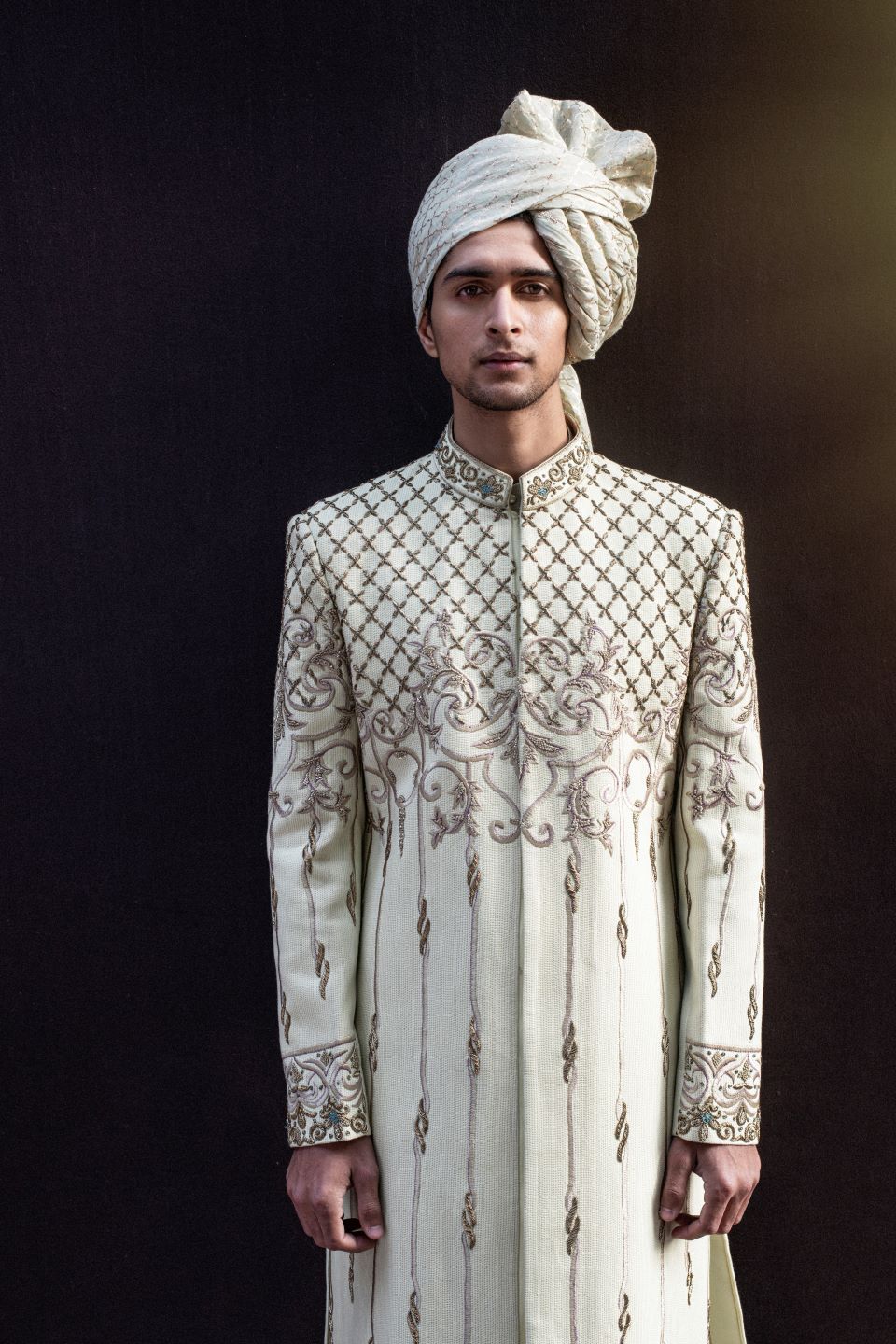 Gargee Designer's MINT SILK EMBROIDERED SHERWANI SET Gargee