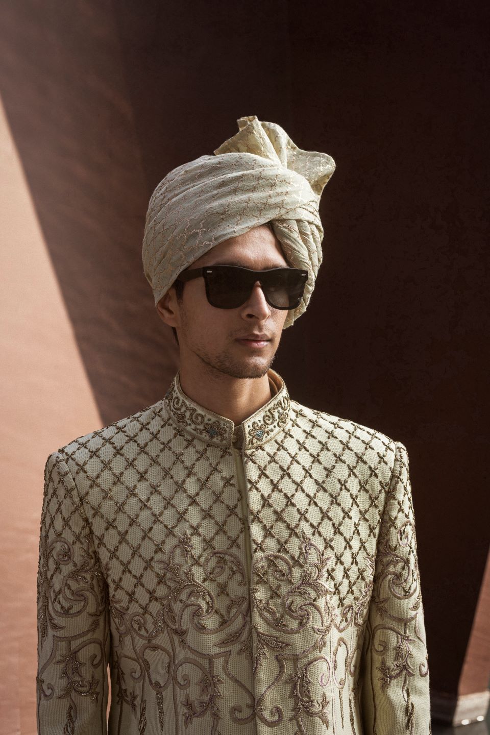 Gargee Designer's MINT SILK EMBROIDERED SHERWANI SET Gargee