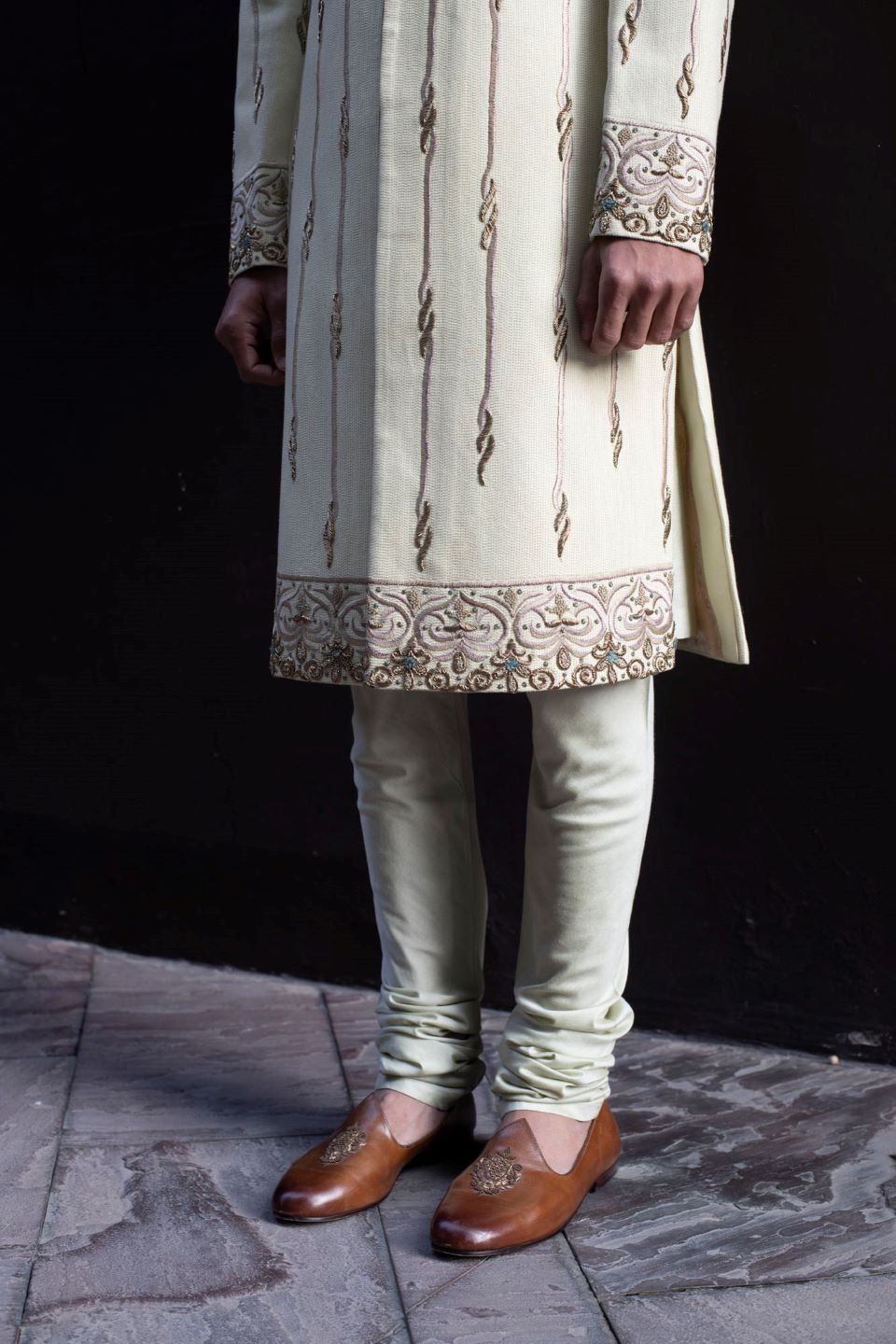 Gargee Designer's MINT SILK EMBROIDERED SHERWANI SET Gargee