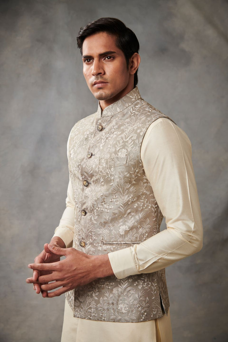 GREY SILK  EMBROIDERED BUNDI SET 1