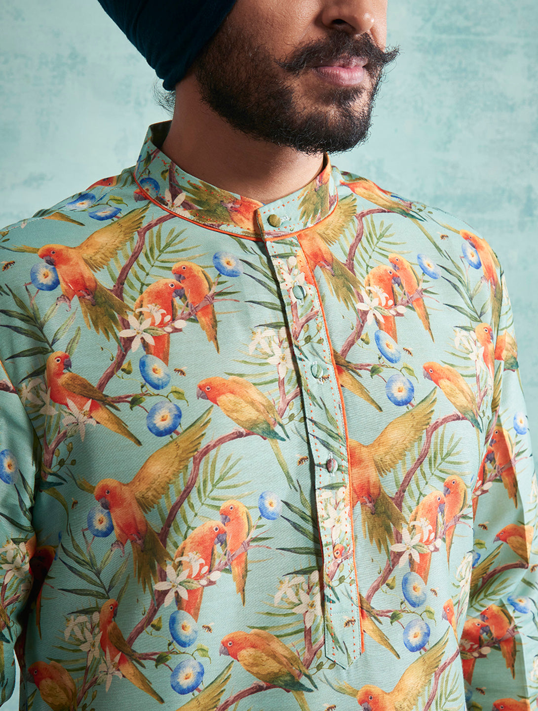 AQUA BLUE PRINTED KURTA SET 4