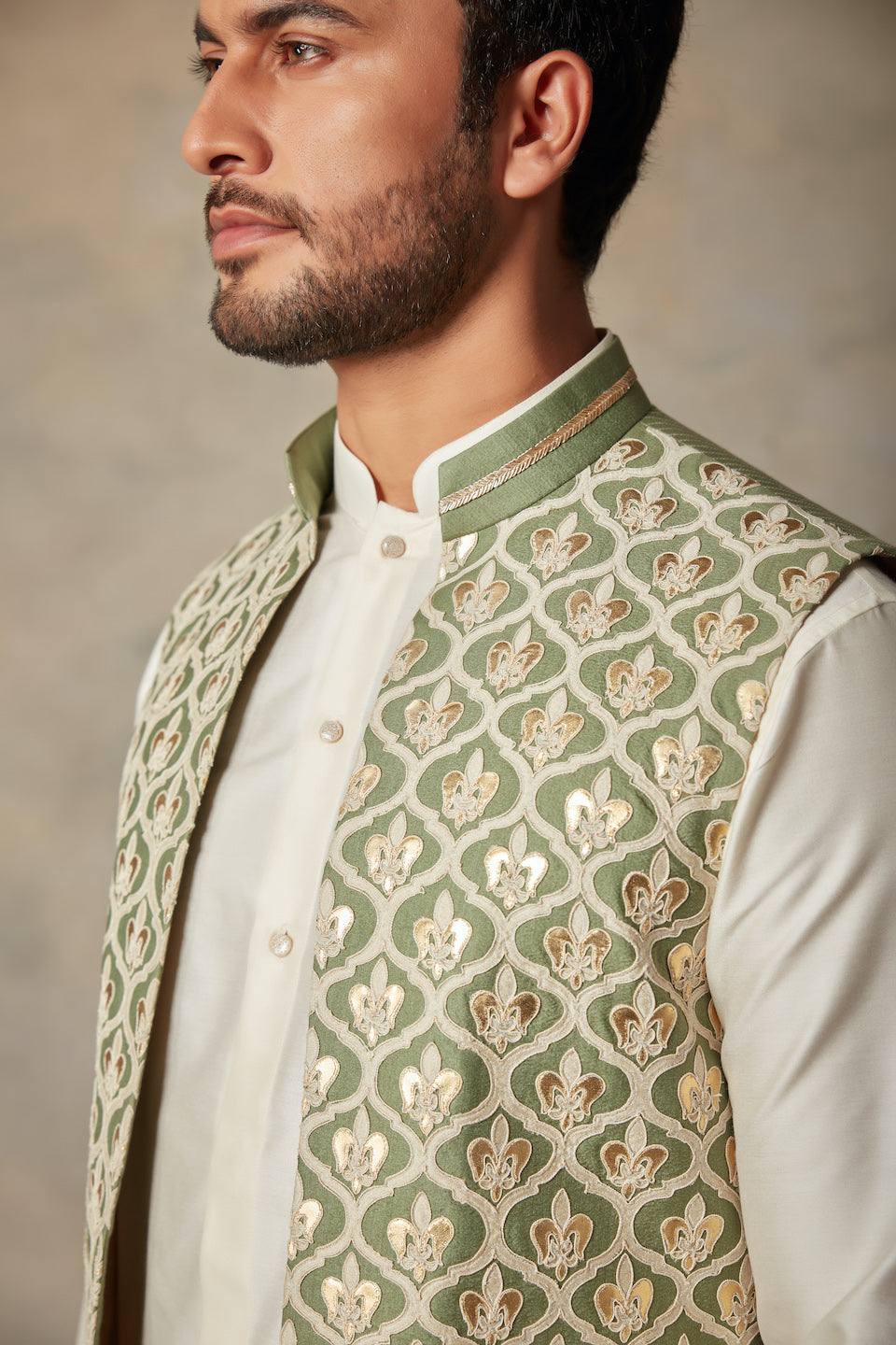 Gargee Designer's GREEN APPLIQUE BUNDI SET Gargee