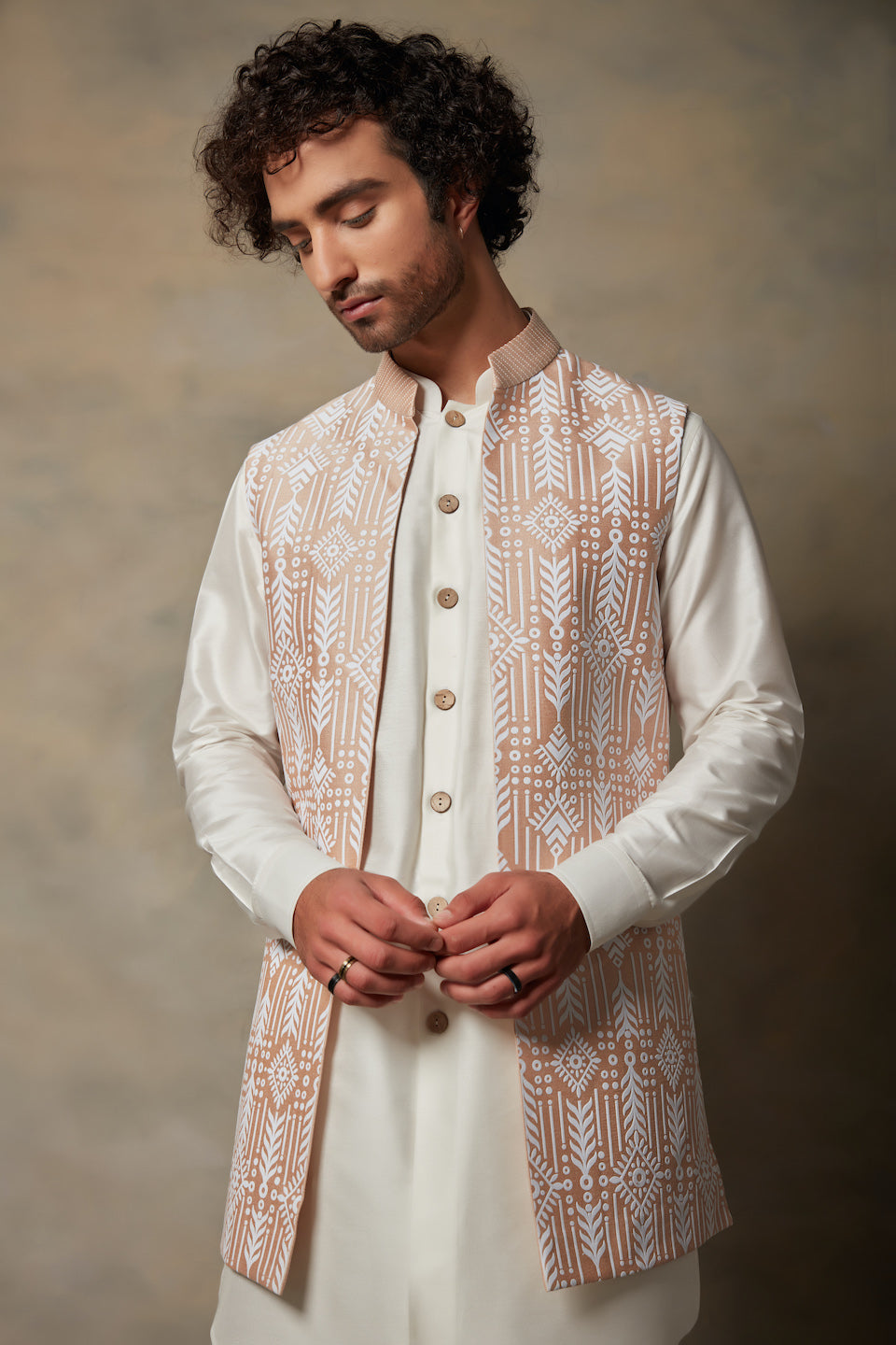 Gargee Designer's BEIGE APPLIQUE SHRUG SET Gargee