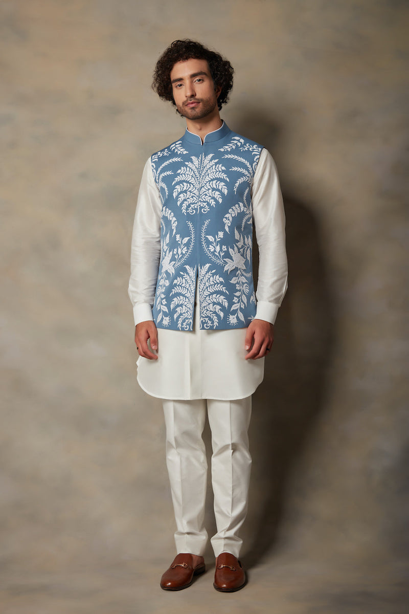 Gargee Designer's BLUE APPLIQUE BUNDI SET Gargee