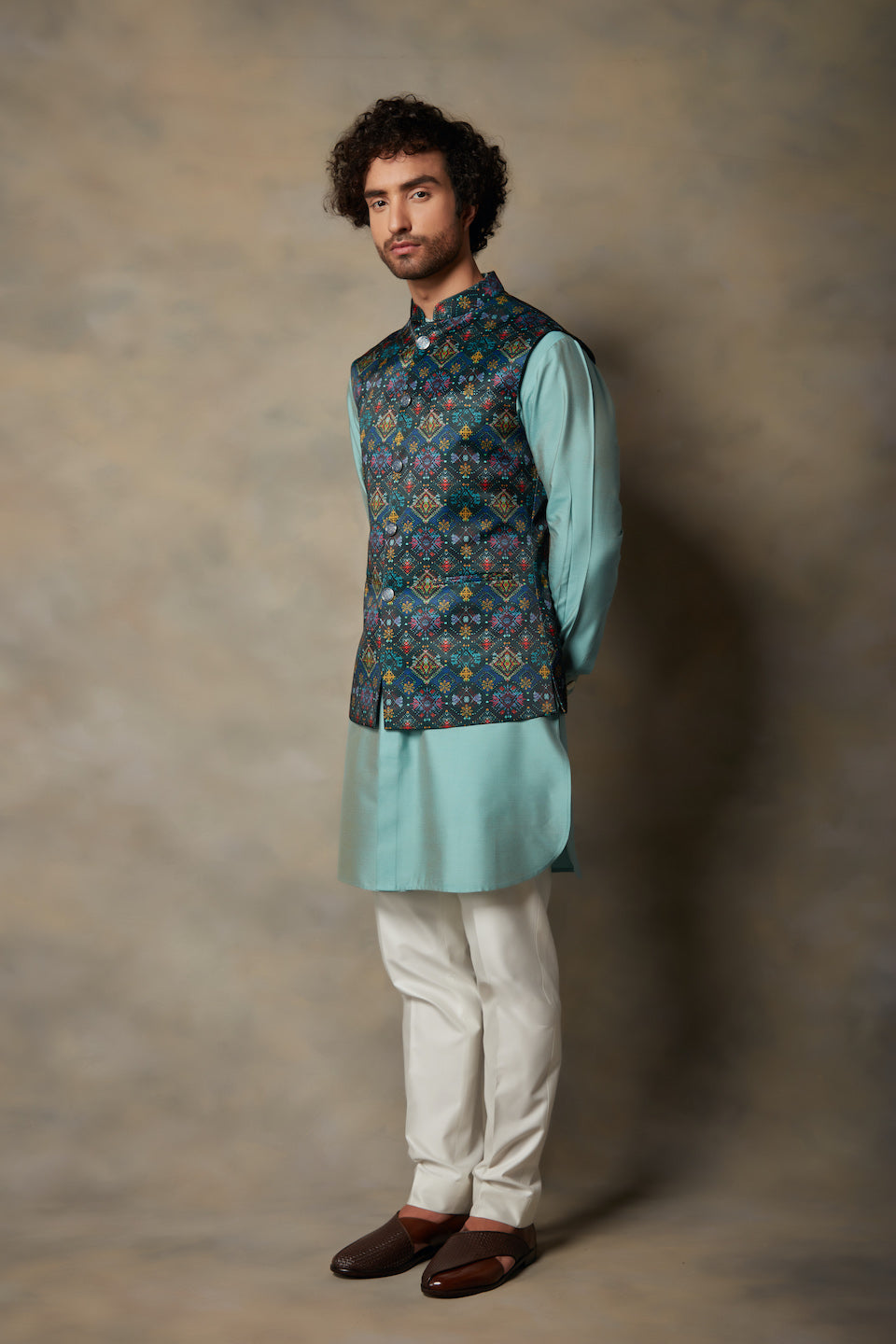 Gargee Designer's GREEN PRINTED BUNDI SET Gargee