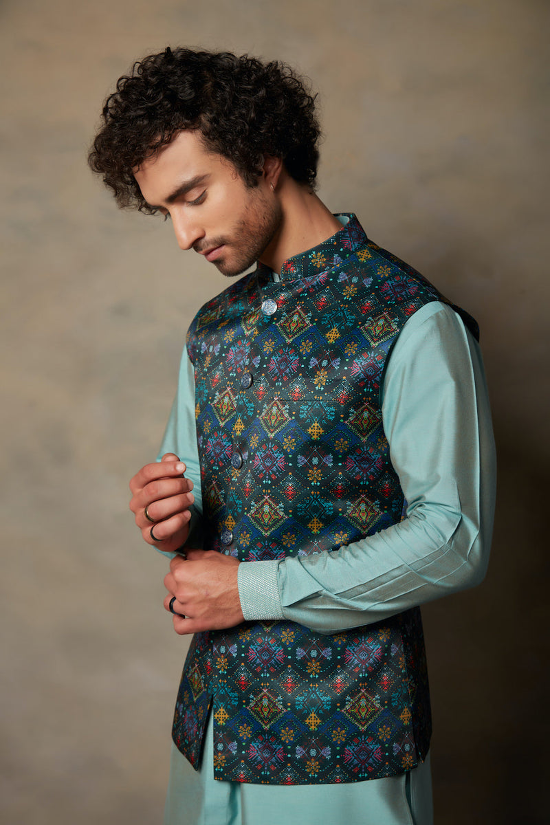 Gargee Designer's GREEN PRINTED BUNDI SET Gargee