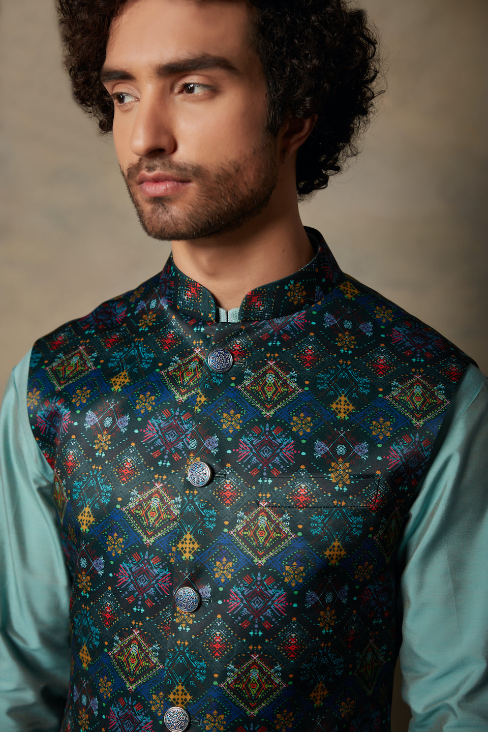 Gargee Designer's GREEN PRINTED BUNDI SET Gargee