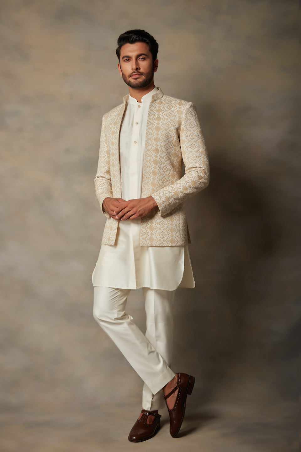 Gargee Designer's BEIGE EMBROIDERED JODHPURI SET Gargee