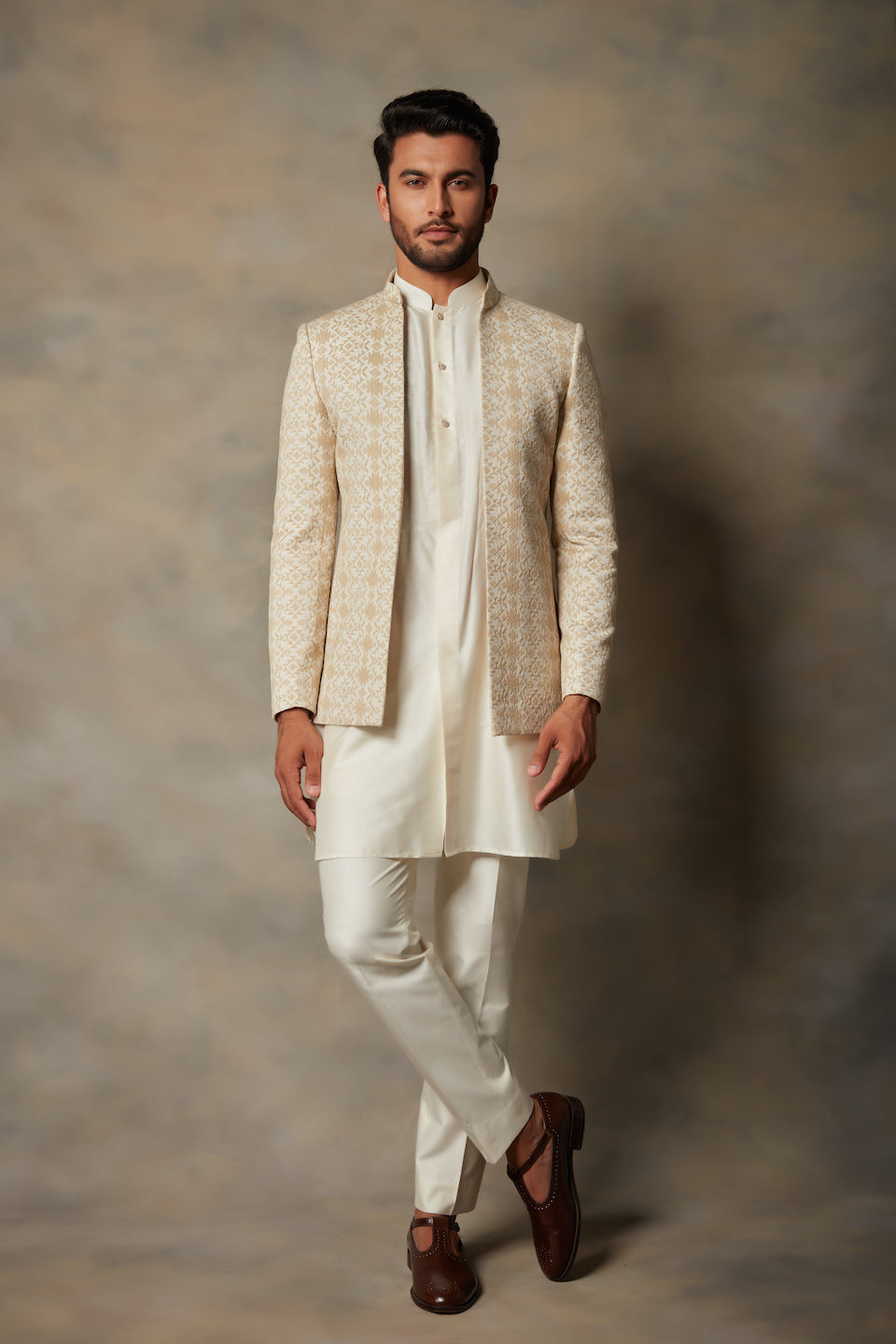 Gargee Designer's BEIGE EMBROIDERED JODHPURI SET Gargee
