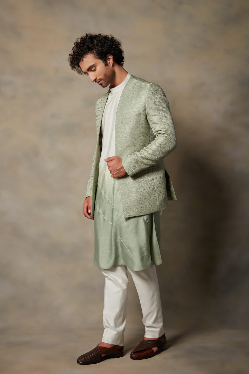 Gargee Designer's MINT TEXTURED JODHPURI SET Gargee