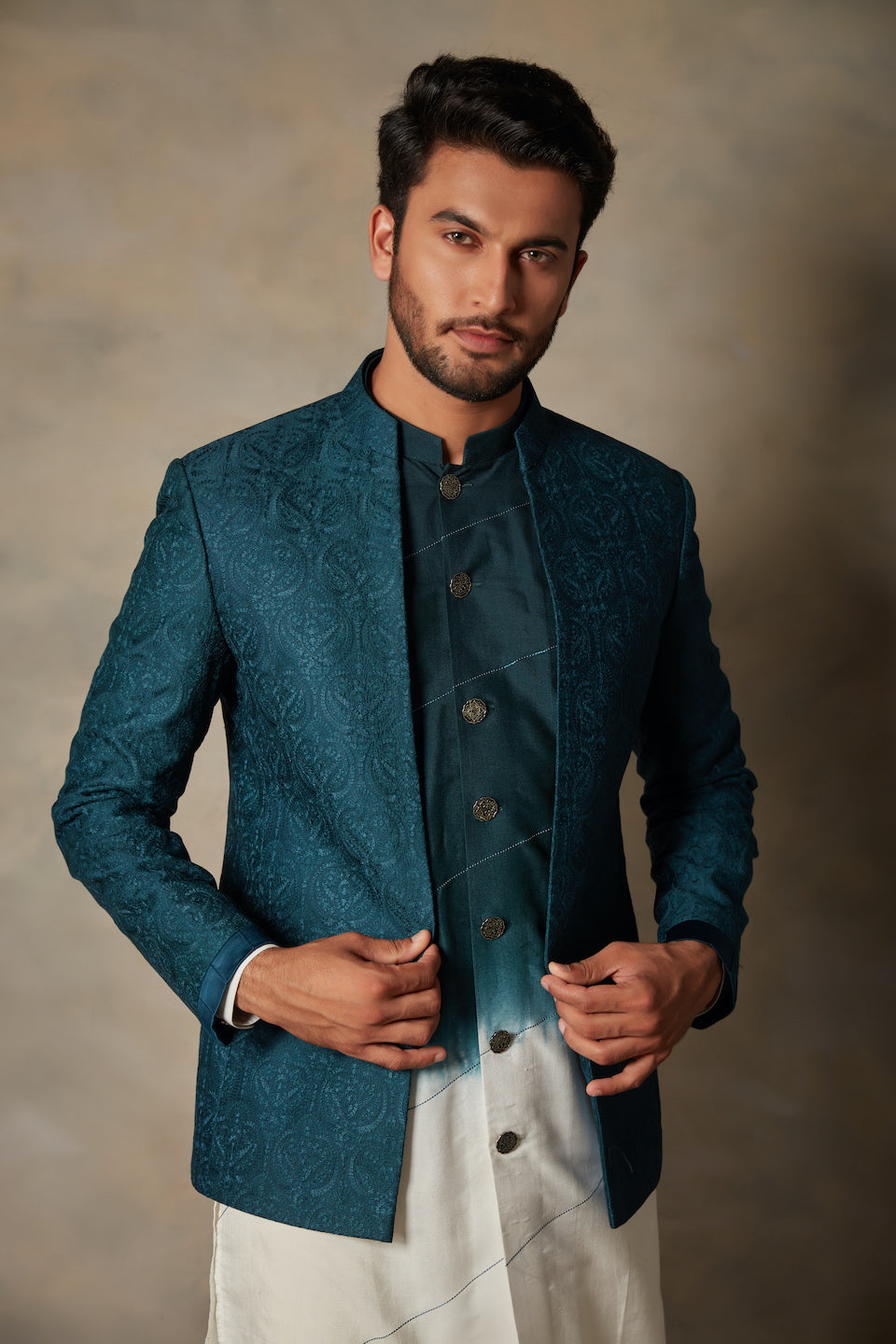 Gargee Designer's TEAL EMBROIDERED JODHPURI SET Gargee