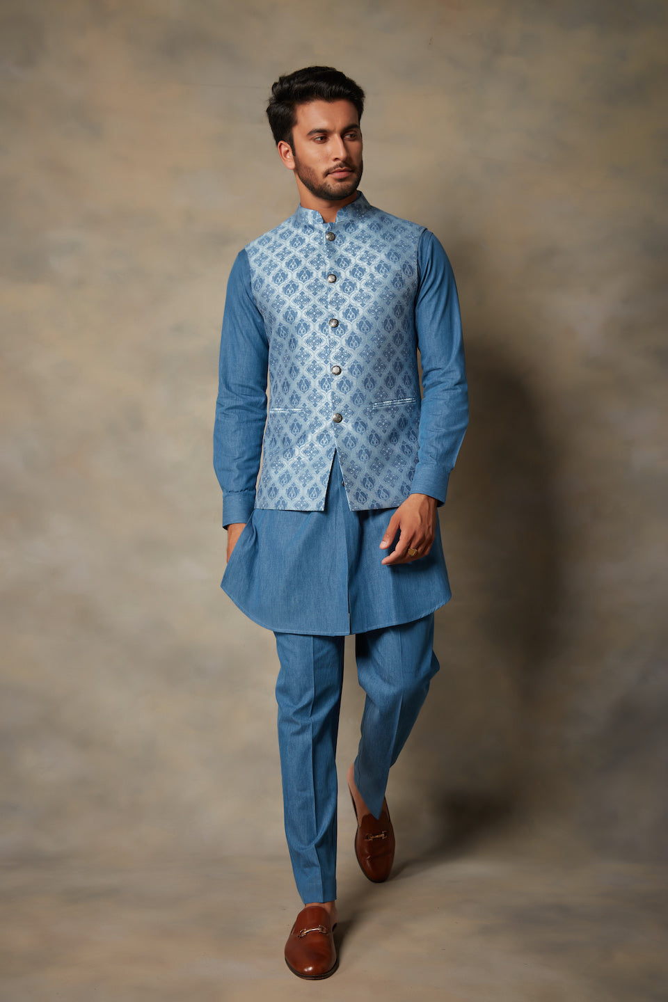 Gargee Designer's DENIM JACQUARD BUNDI SET Gargee