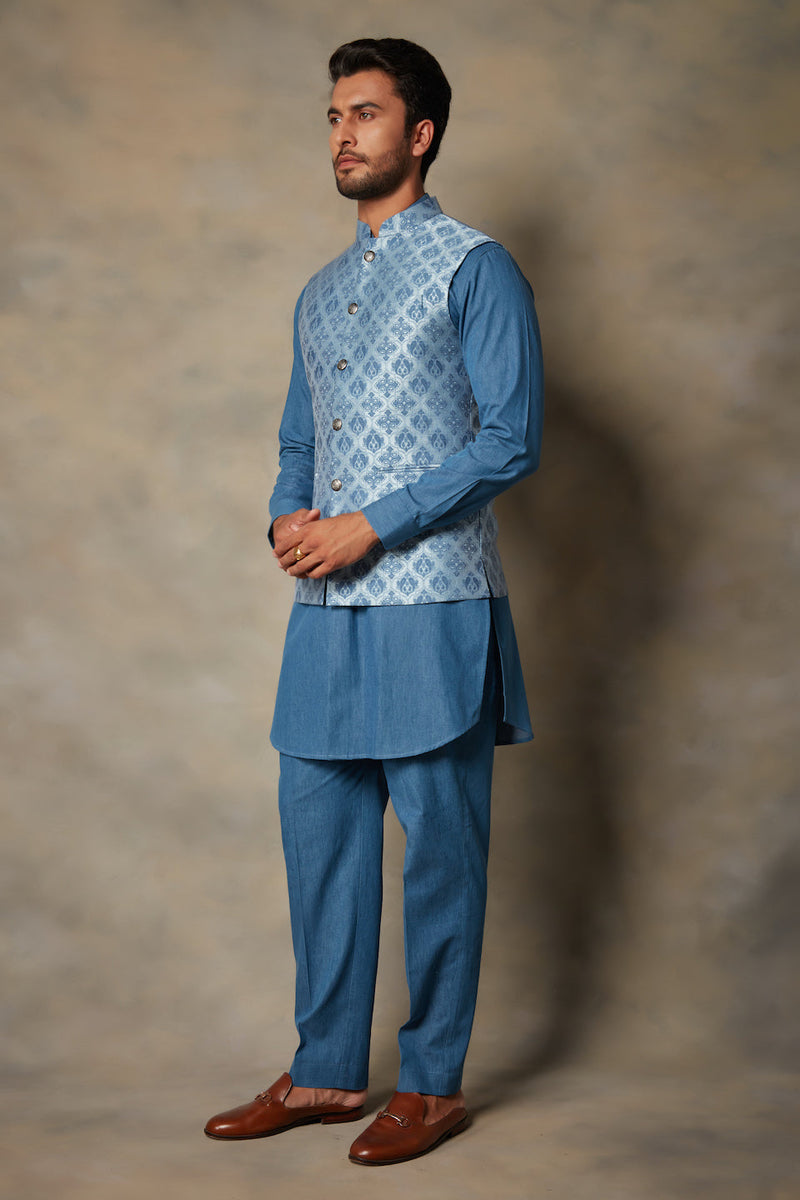 Gargee Designer's DENIM JACQUARD BUNDI SET Gargee