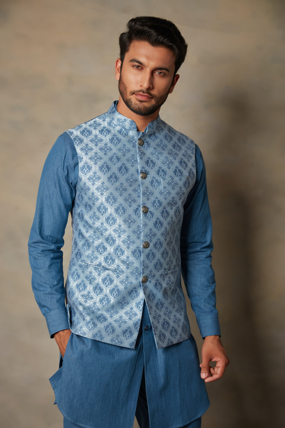 Gargee Designer's DENIM JACQUARD BUNDI SET Gargee