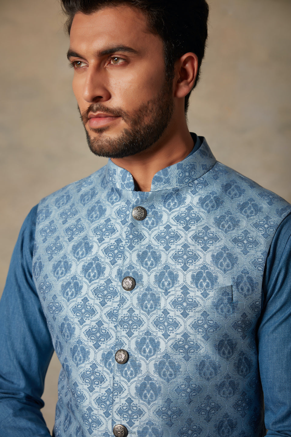 Gargee Designer's DENIM JACQUARD BUNDI SET Gargee