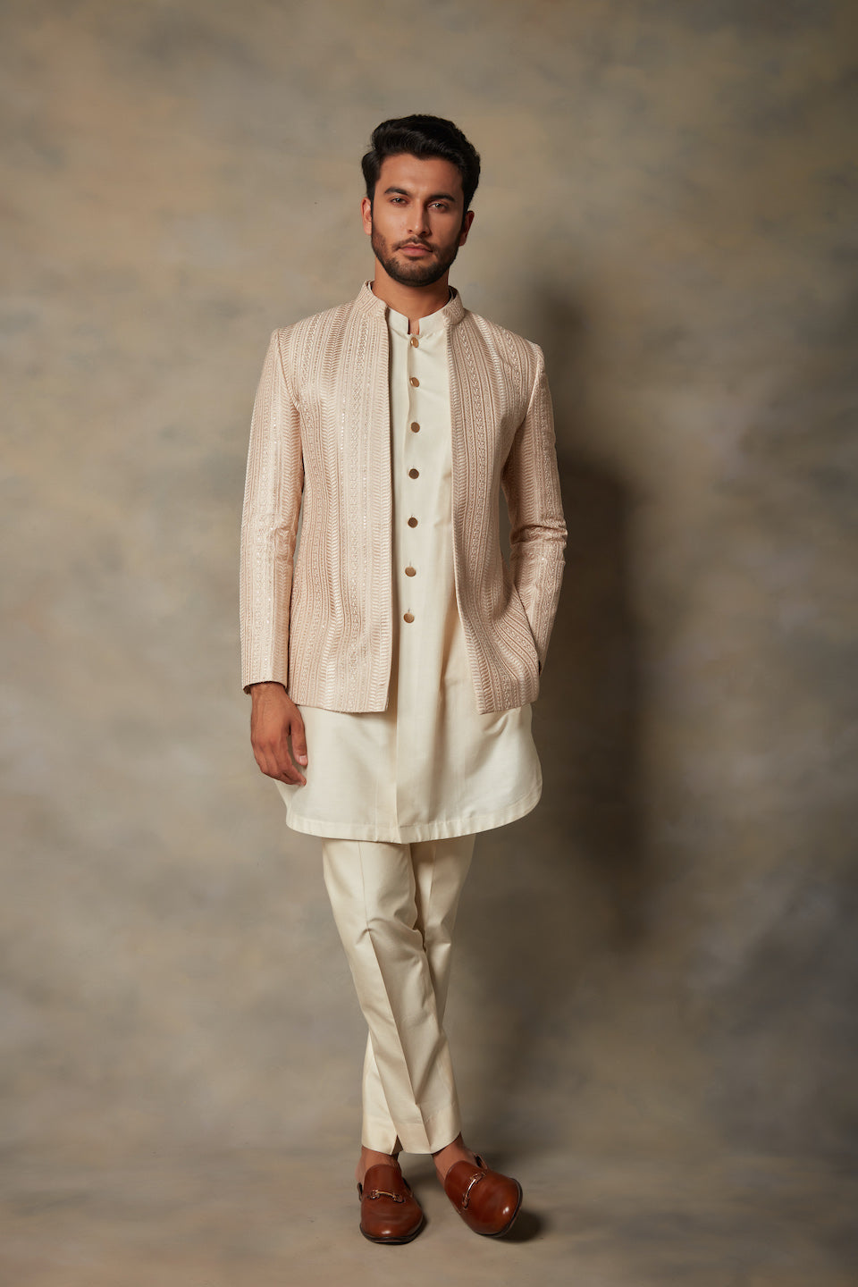 Gargee Designer's PEACH EMBROIDERED JODHPURI SET Gargee