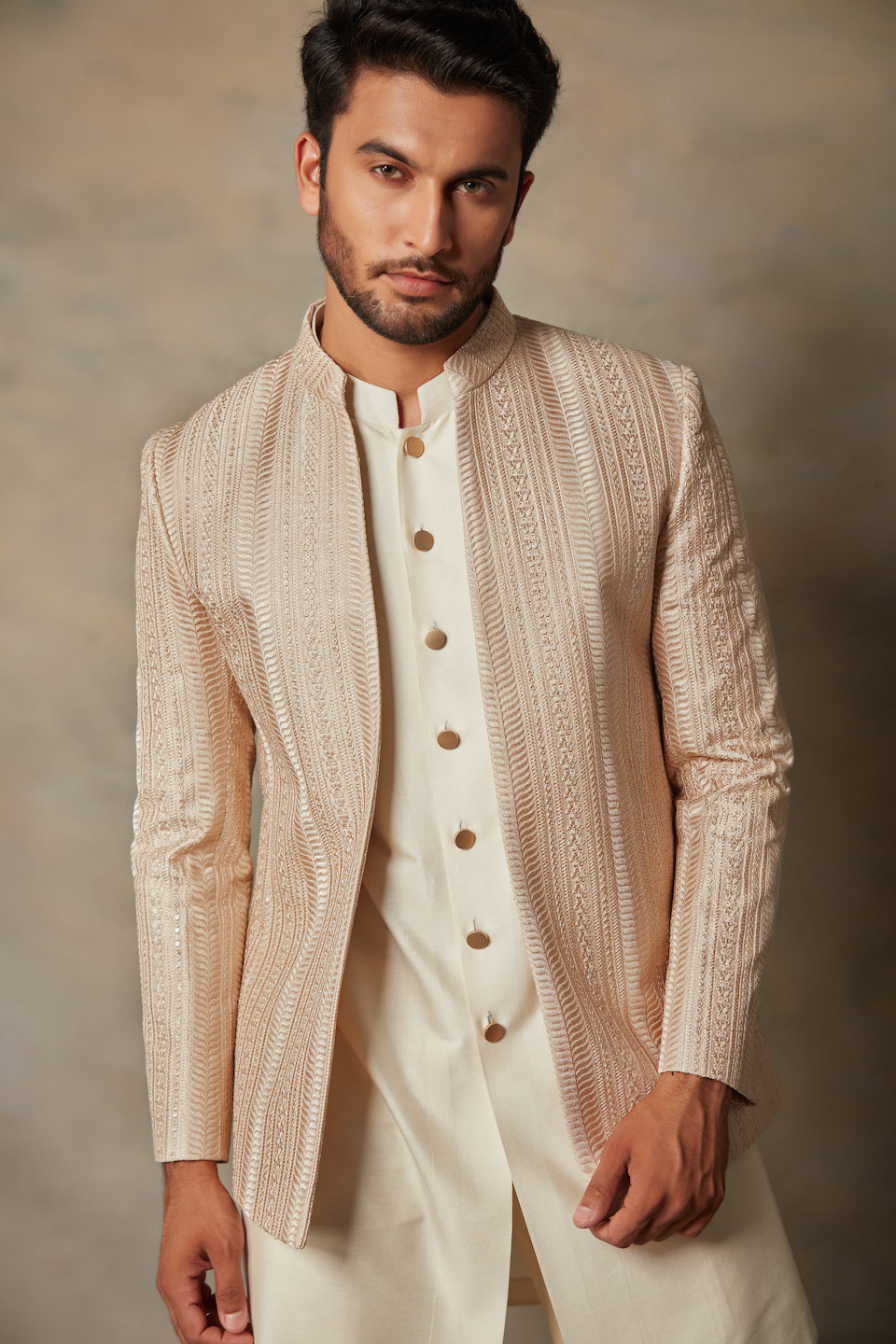 Gargee Designer's PEACH EMBROIDERED JODHPURI SET Gargee