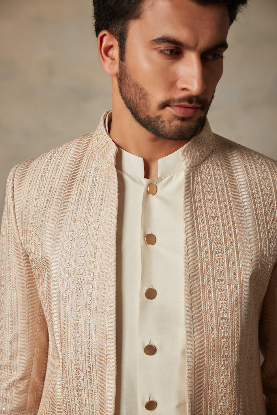 Gargee Designer's PEACH EMBROIDERED JODHPURI SET Gargee