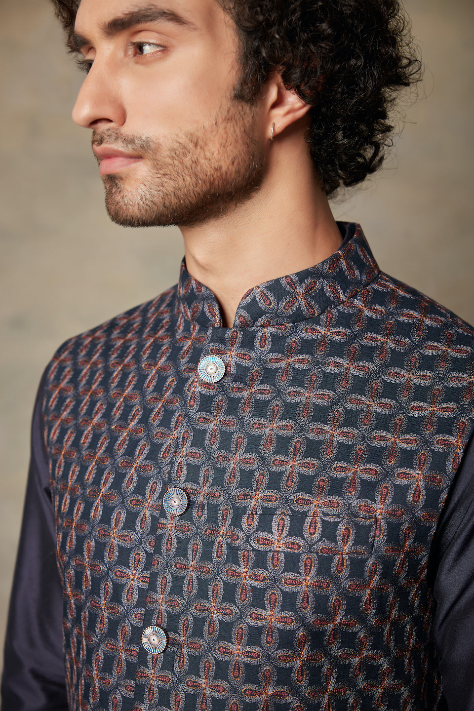 Gargee Designer's BLUE EMBROIDERED LINEN BUNDI SET Gargee Designer