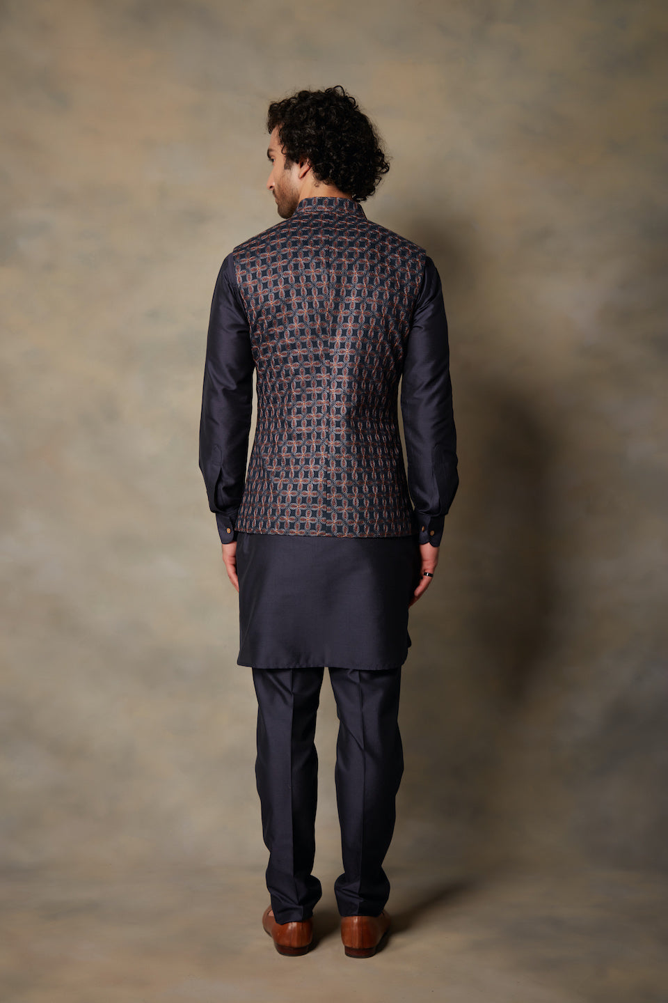 Gargee Designer's BLUE EMBROIDERED LINEN BUNDI SET Gargee Designer