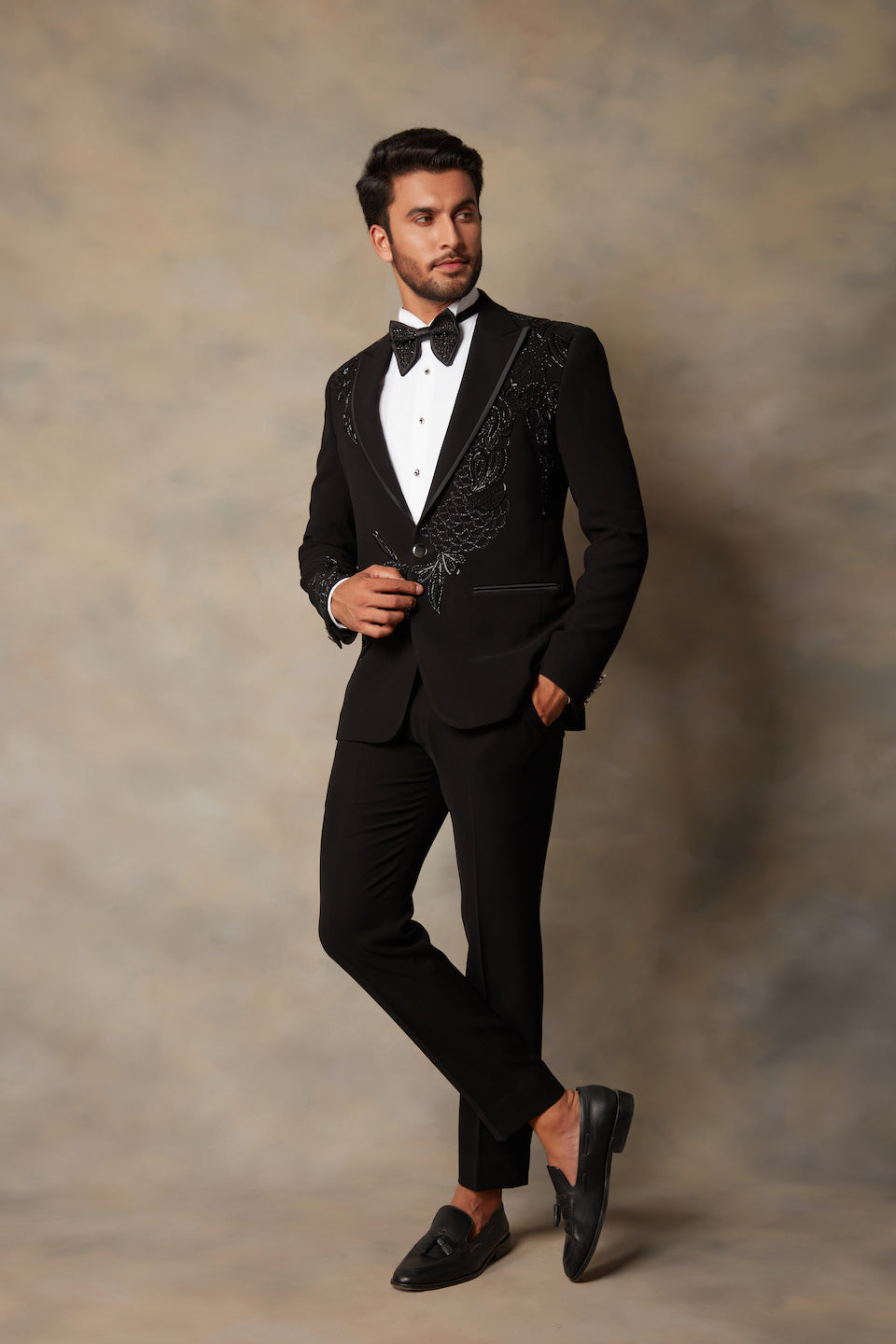 Gargee Designer's BLACK EMBROIDERED TUXEDO SET Gargee Designer
