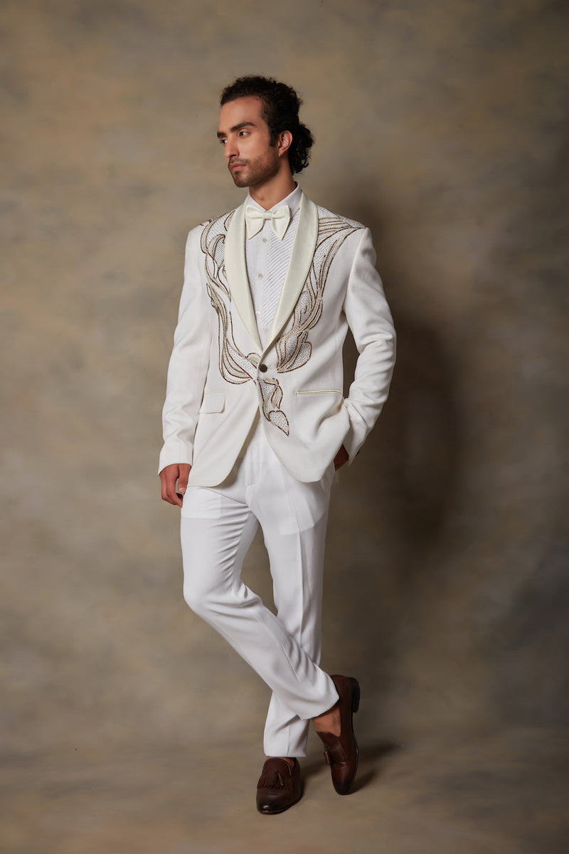 Gargee Designer's WHITE EMBROIDERED TUXEDO SET Gargee Designer