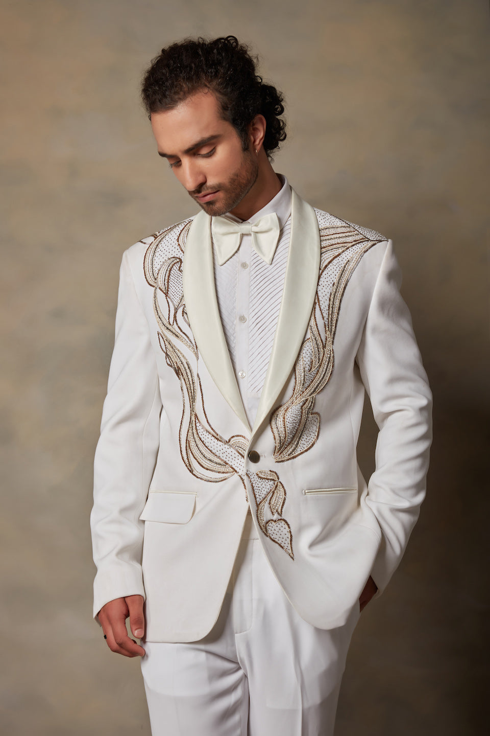 Gargee Designer's WHITE EMBROIDERED TUXEDO SET Gargee Designer