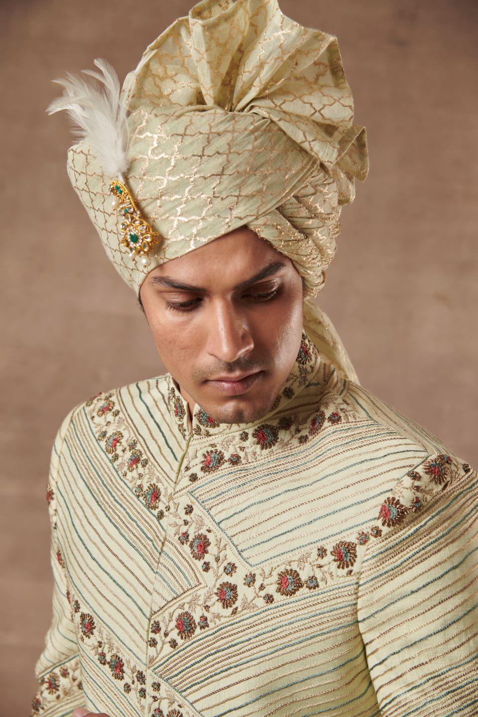 Gargee Designer's MINT SILK EMBROIDERED SHERWANI SET Gargee