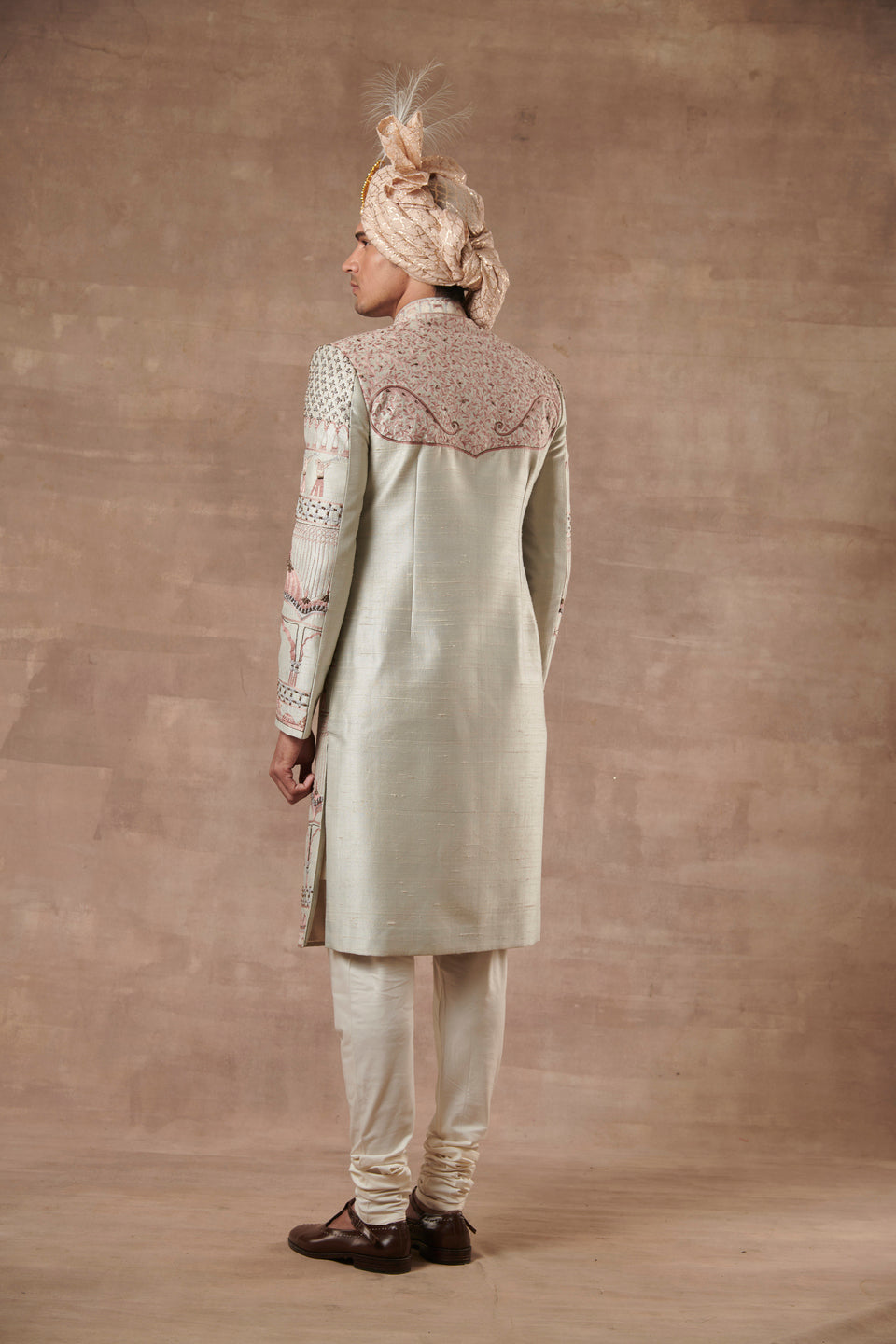 Gargee Designer's GREY SILK EMBROIDERED SHERWANI SET Gargee