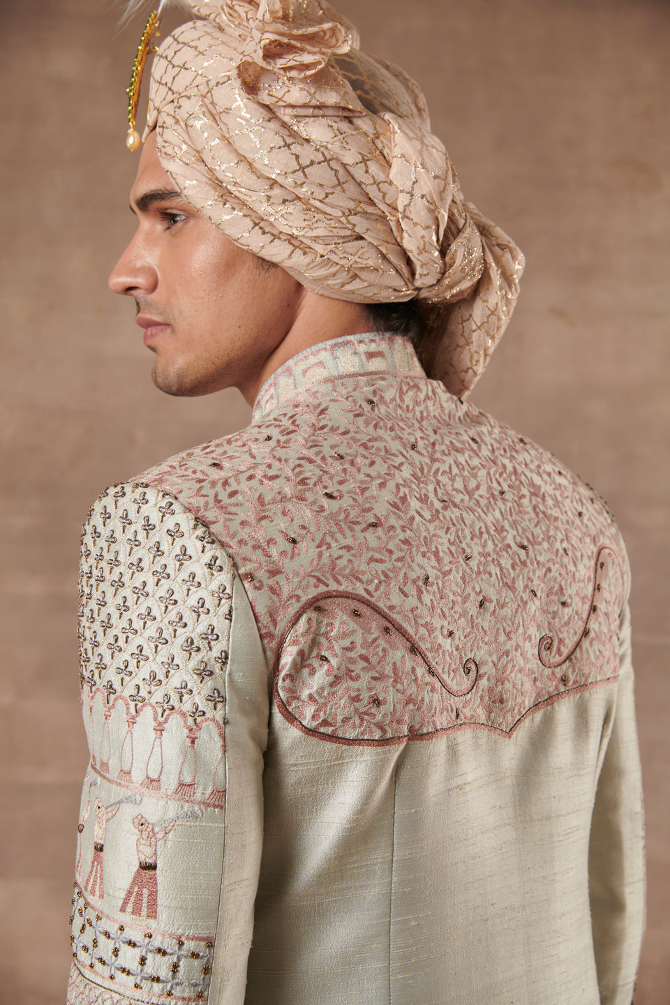 Gargee Designer's GREY SILK EMBROIDERED SHERWANI SET Gargee